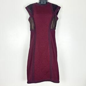 Tadashi Shoji Women's M Texture Knit Formal Mini Dress Burgundy Black